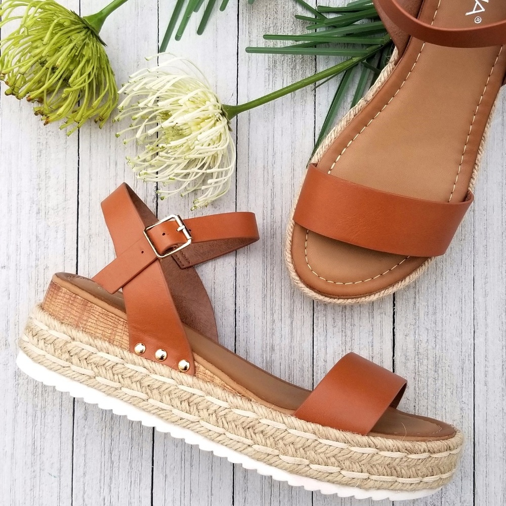 New Tan Open Toe Espadrille Flatform Sandals